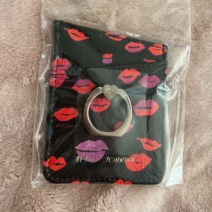 NWT Betsey Johnson Stick On Phone Ring Wallet - Lips Print